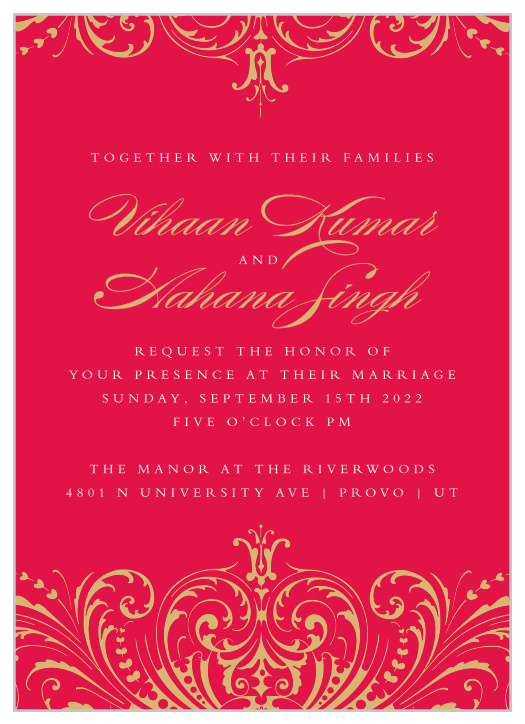 Surround yourself with the people you care about most using the endless swirls and fine filigrees of our Embellished Love Wedding Invitations.