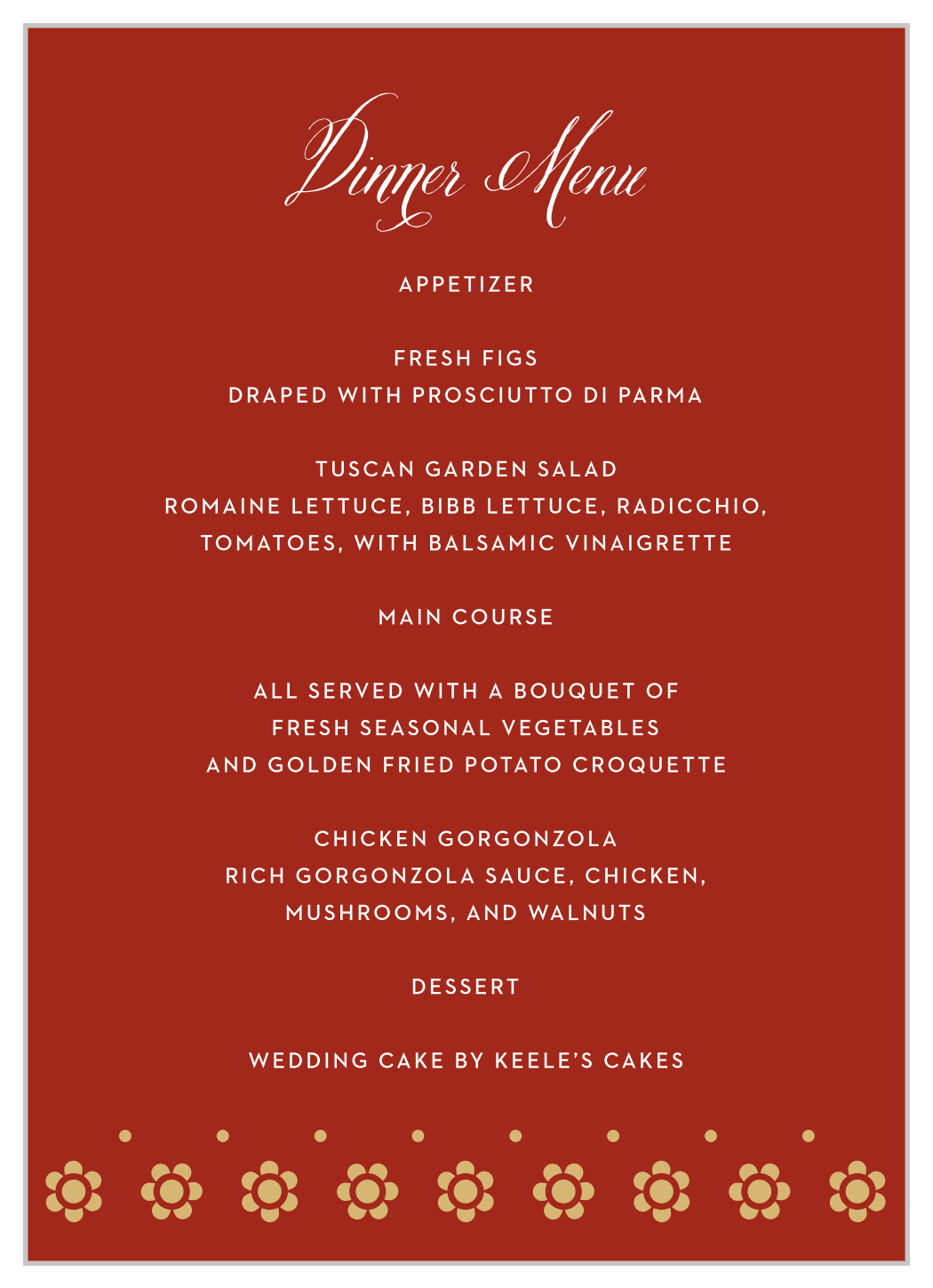 Spanish Garden Wedding Menus