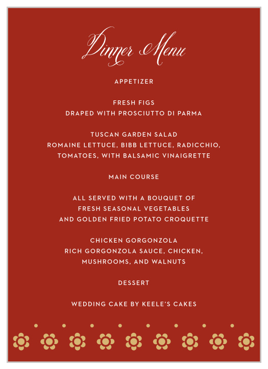 Spanish Garden Wedding Menus
