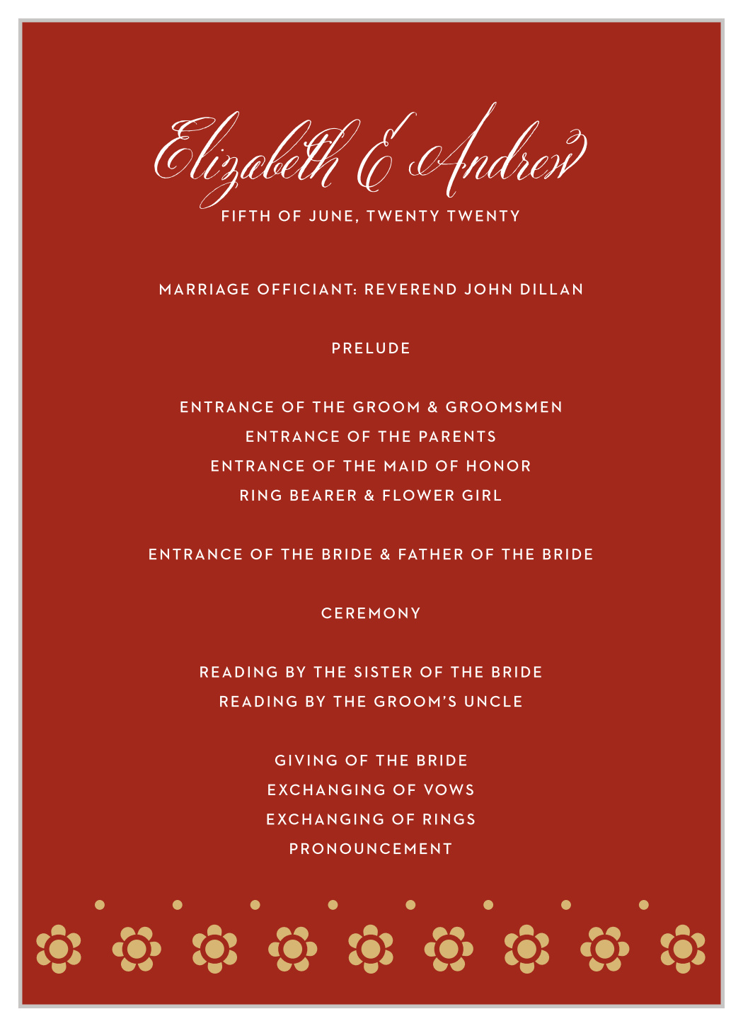 Spanish Garden Wedding Programs