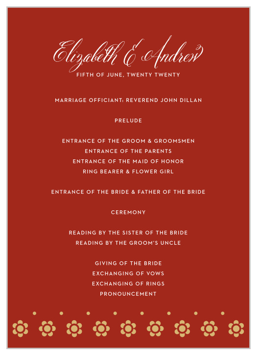 Spanish Garden Wedding Programs