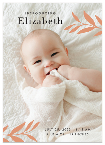 Show off your newborn to friends and family with our Ornamental Photo Stamp Birth Announcements. 
