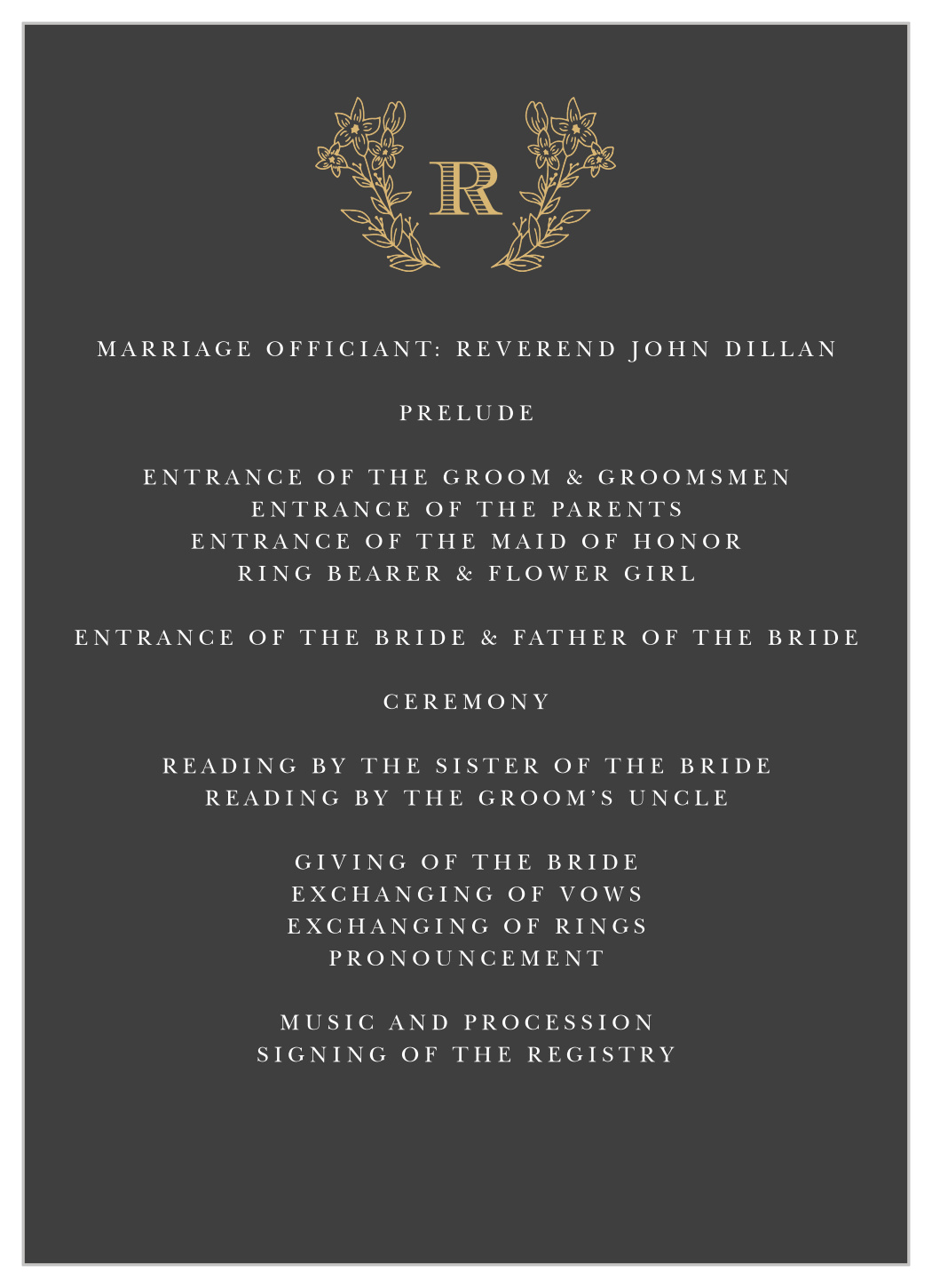 Dark Monogram Wedding Programs