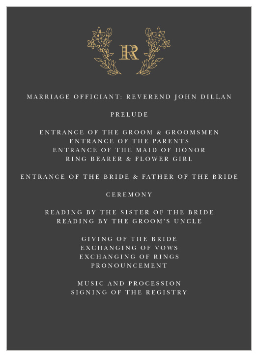 Dark Monogram Wedding Programs