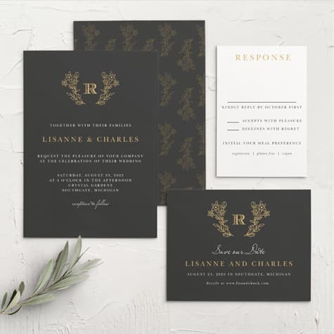 Dark Monogram Wedding Invitations