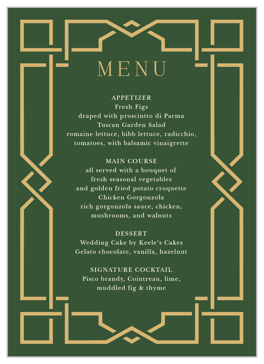 Emerald Border Wedding Menus