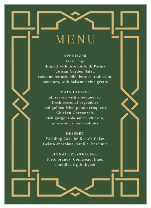 Emerald Border Wedding Menus