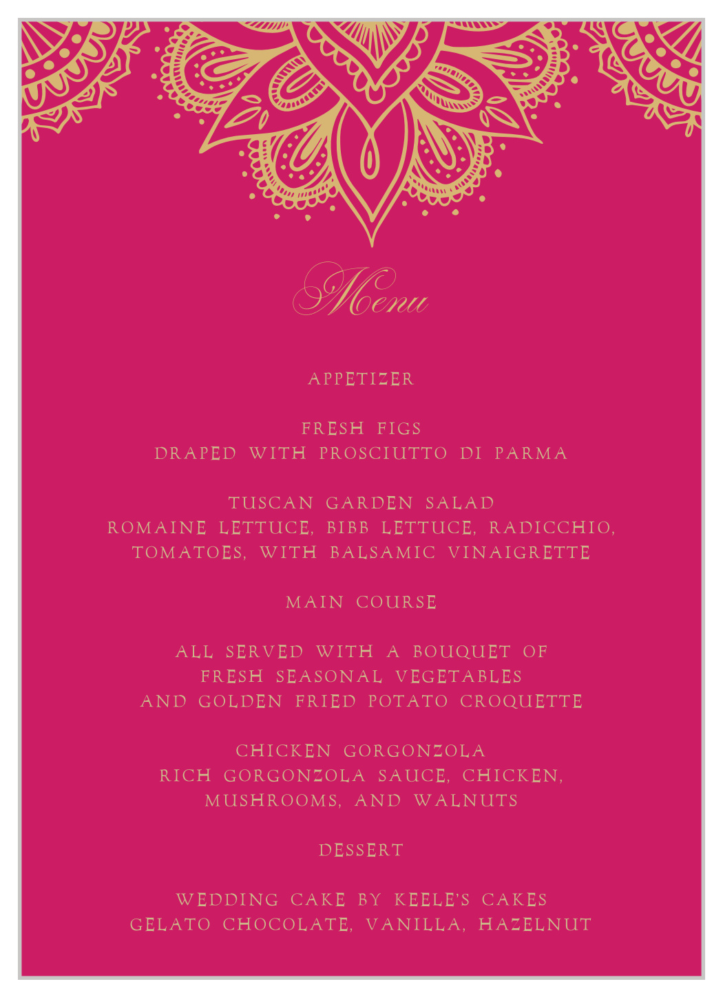 Hindu Celebration Wedding Menus