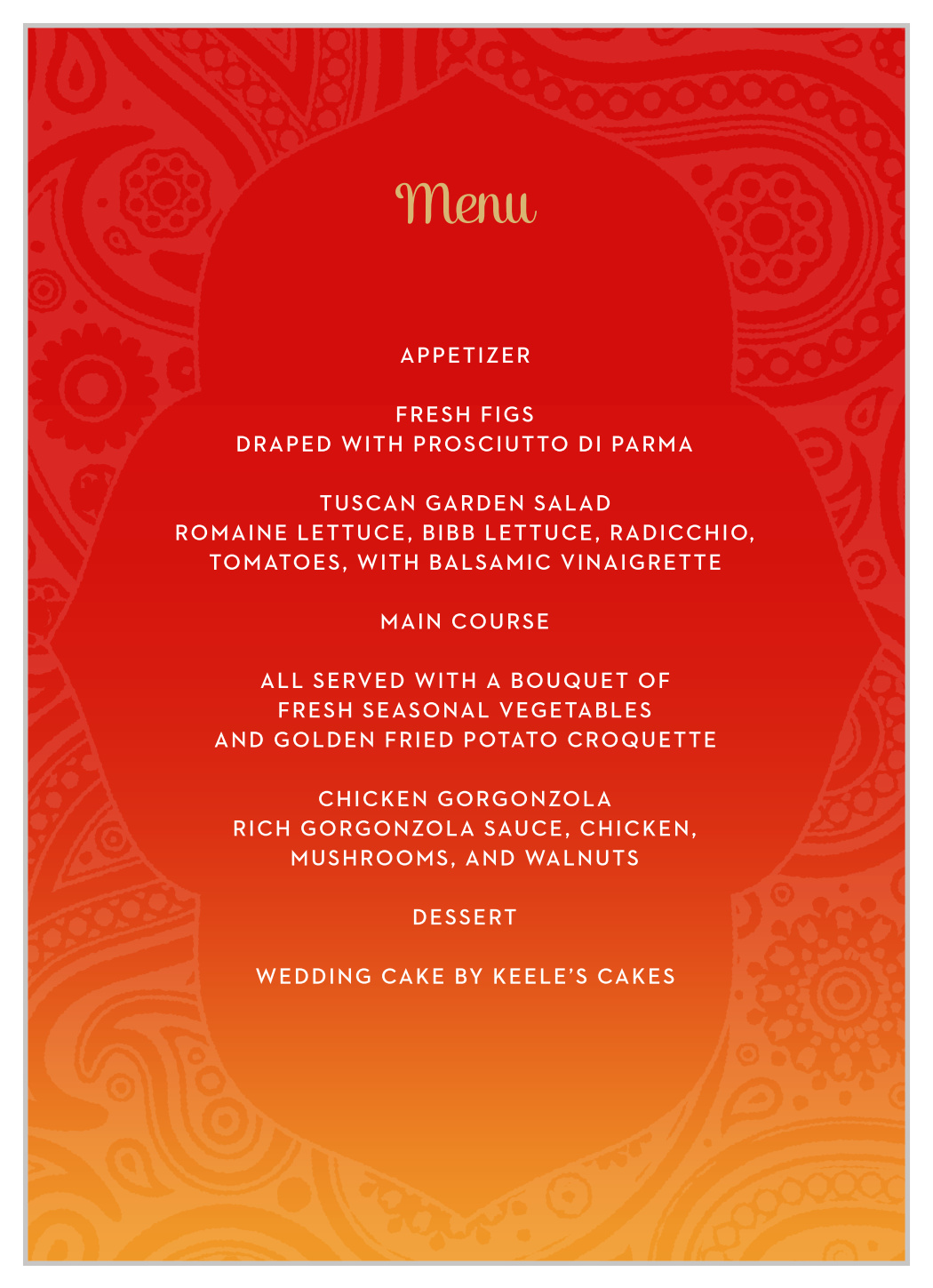 Indian Sunset Wedding Menus