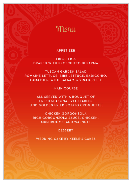 Indian Sunset Wedding Menus