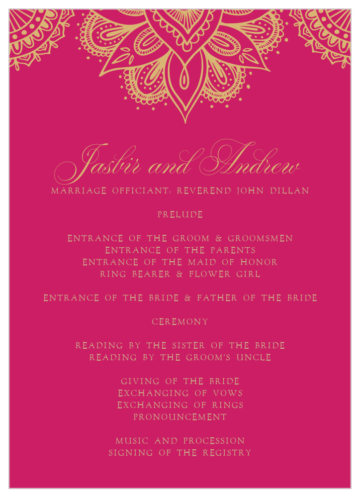 Hindu Celebration Wedding Programs