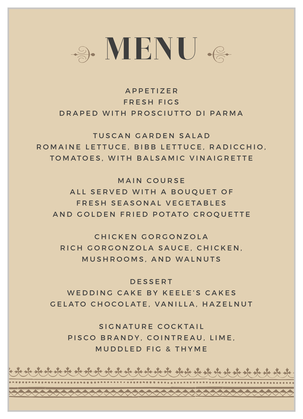 Vintage Admission Wedding Menus