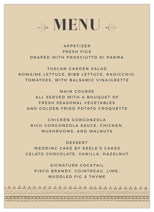 Vintage Admission Wedding Menus