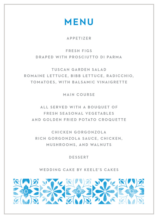 Mexican Tiles Wedding Menus