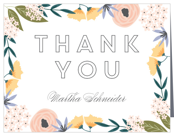 Detail your deepest gratitude within the elegant outlines and swirling calligraphy of our Beautiful Blooms Milestone Birthday Thank You Cards. Lovely floral designs fill and frame the outside borders of the card, offering a gorgeous flash of color around your personalized message. With plenty of space to truly express your appreciation for your loved ones, you can be sure that these cards are kept as sweet reminders for years to come.