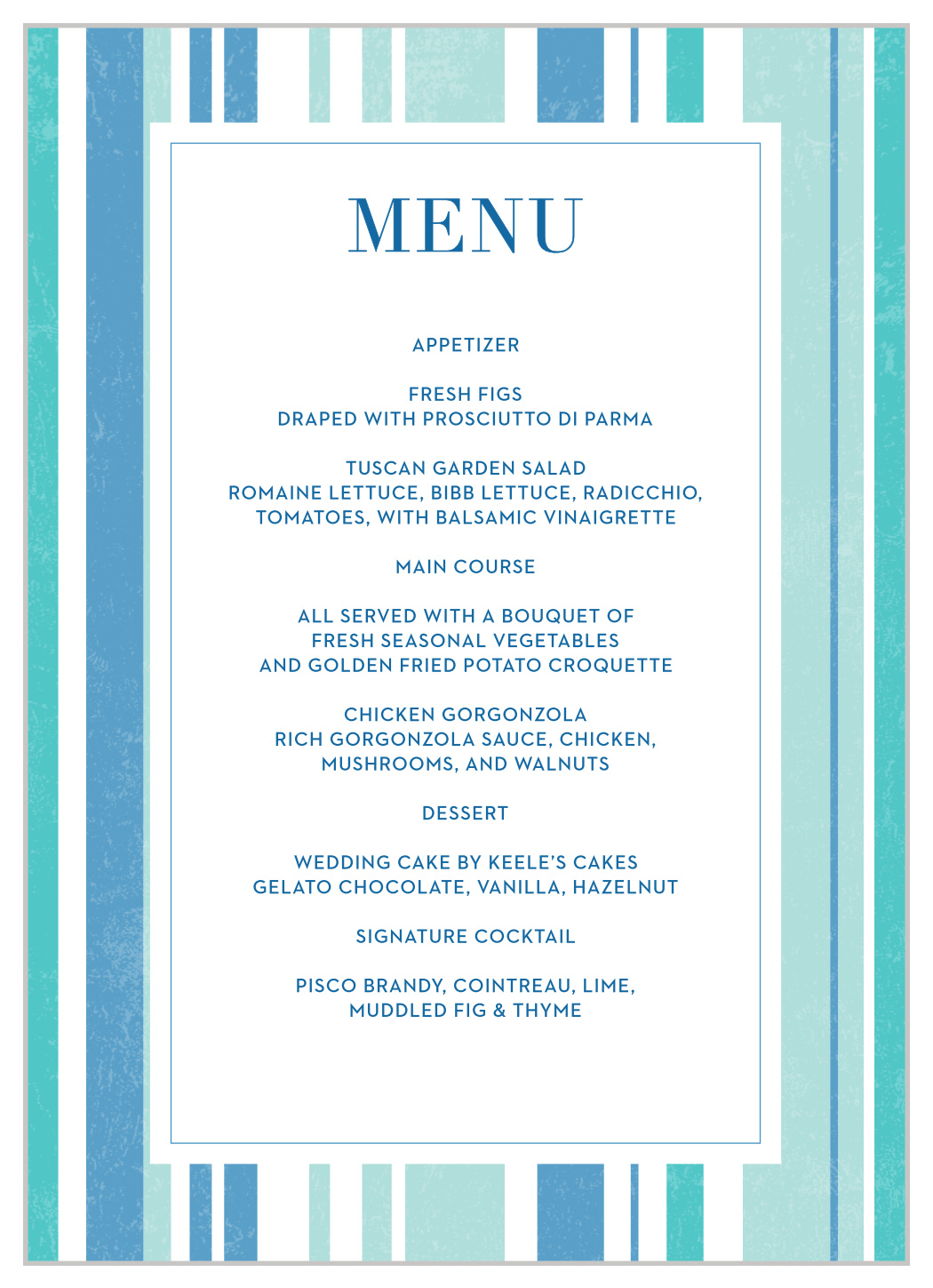 Beach Blanket Wedding Menus