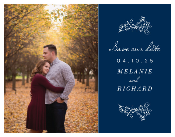 Our Floral Heart Save-the-Date Magnets are an unforgettable reminder of the beautiful day on its way. Customize the magnet with your favorite photo of yourself and your partner along the left-hand side, then provide each important detail for your guests along the right. With flowing floral illustrations to augment the dips and swirls of your text, you can be sure that your guests will mark their calendars well in advance.