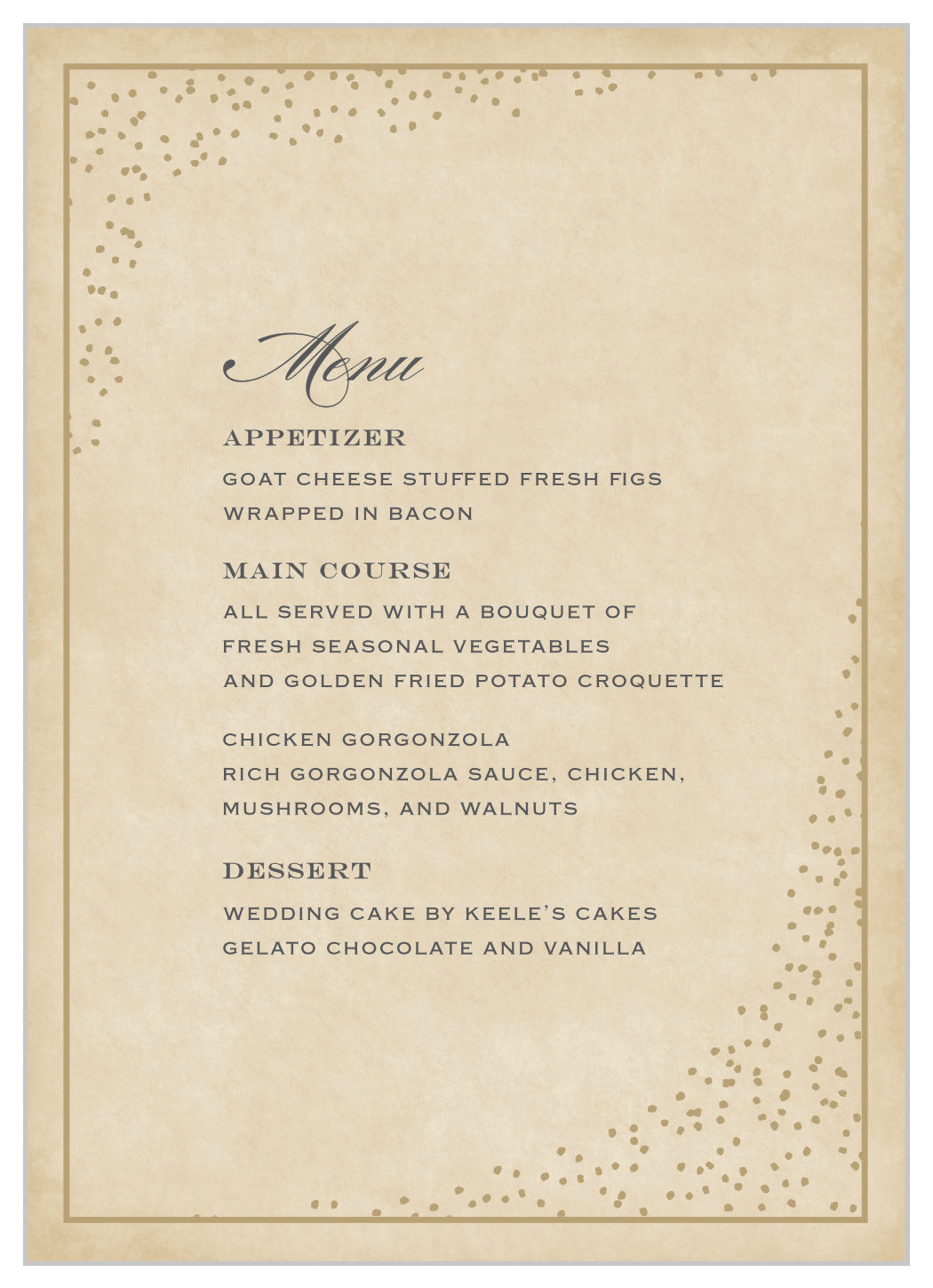 Antique Charm Wedding Menus