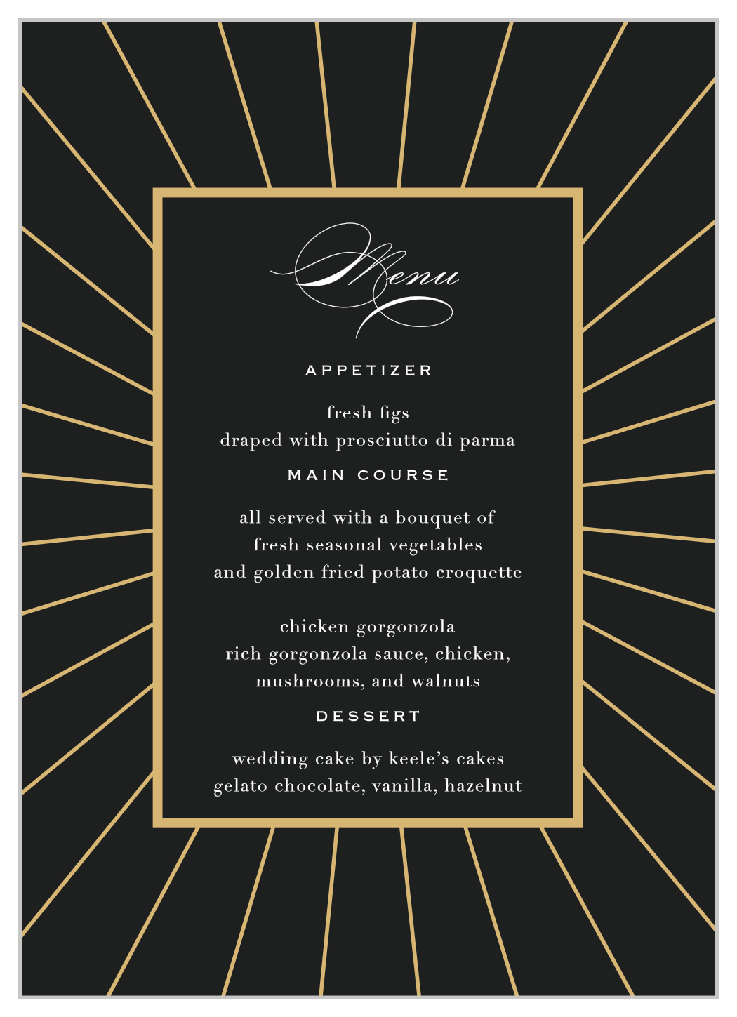 Starburst Frame Wedding Menus