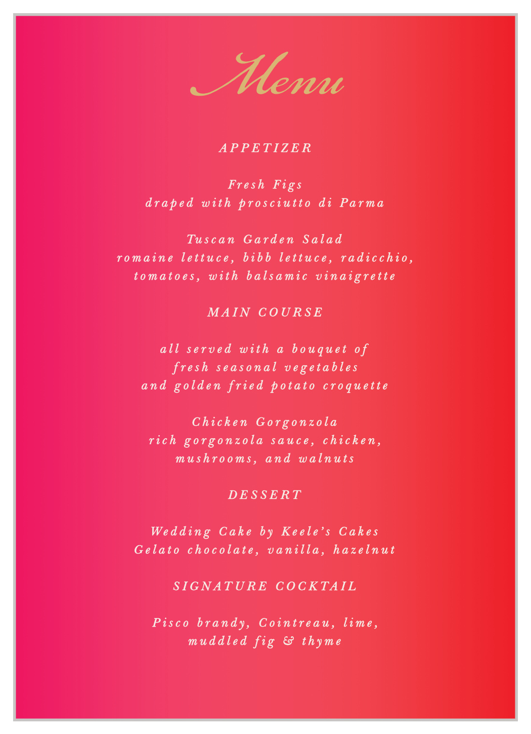 India Ombre Wedding Menus