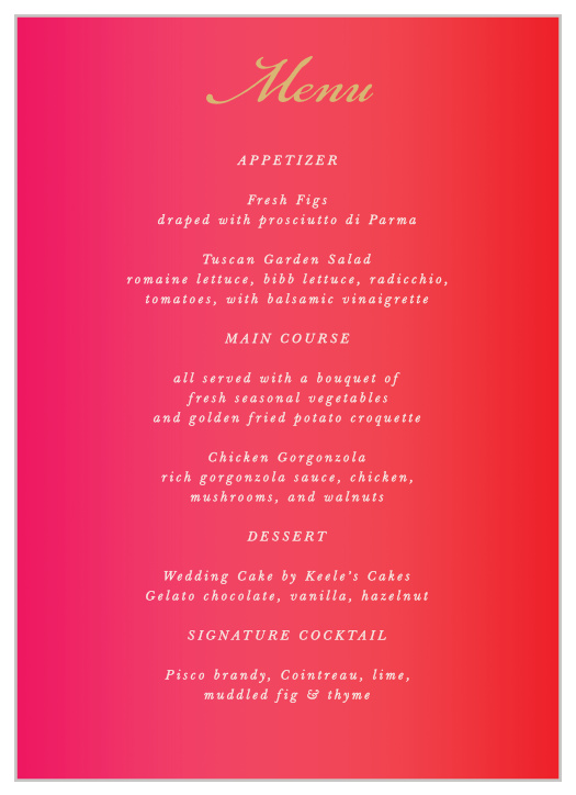 India Ombre Wedding Menus