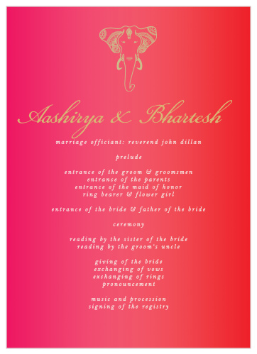 Our India Ombre Wedding Programs are a perfectly gorgeous way to make your wedding a memorable experience.