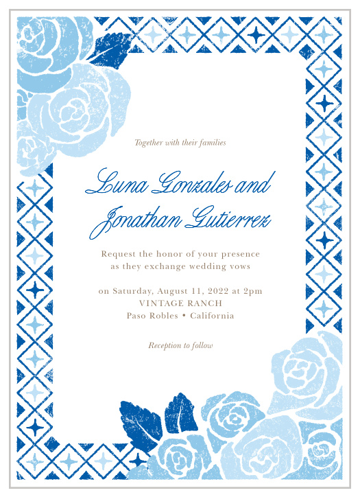Our Mexican Flowers Wedding Invitations are a faded floral mosaic of your wedding-day information.