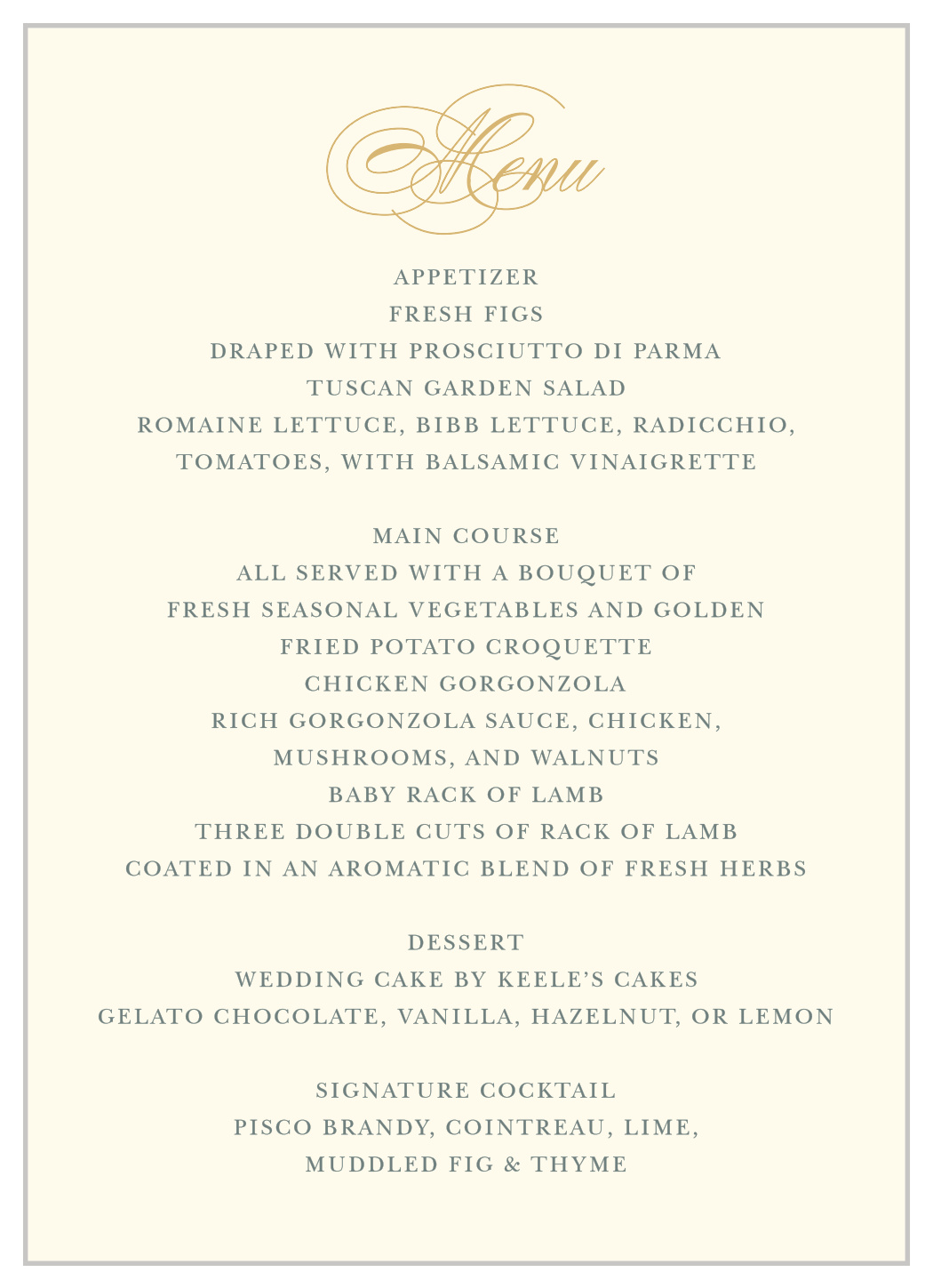 Deco Diamonds Wedding Menus