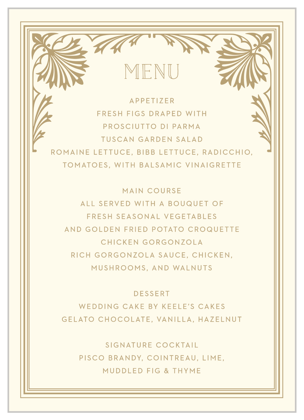 Filigree Frame Wedding Menus