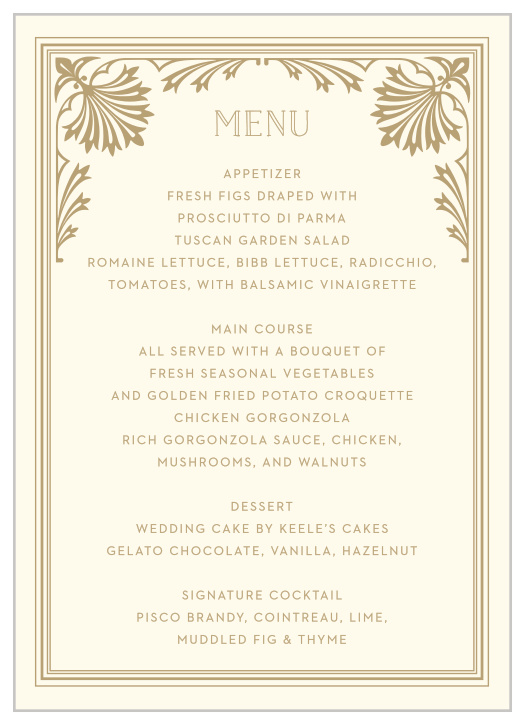 Filigree Frame Wedding Menus