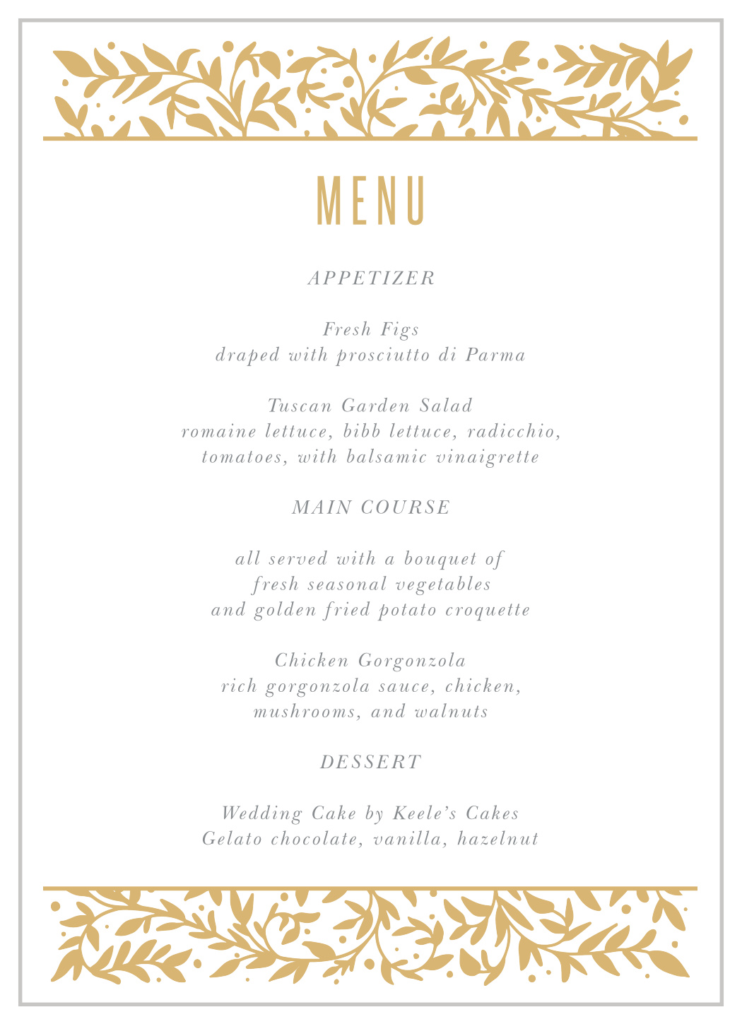 Medieval Library Wedding Menus