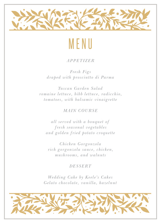 Medieval Library Wedding Menus