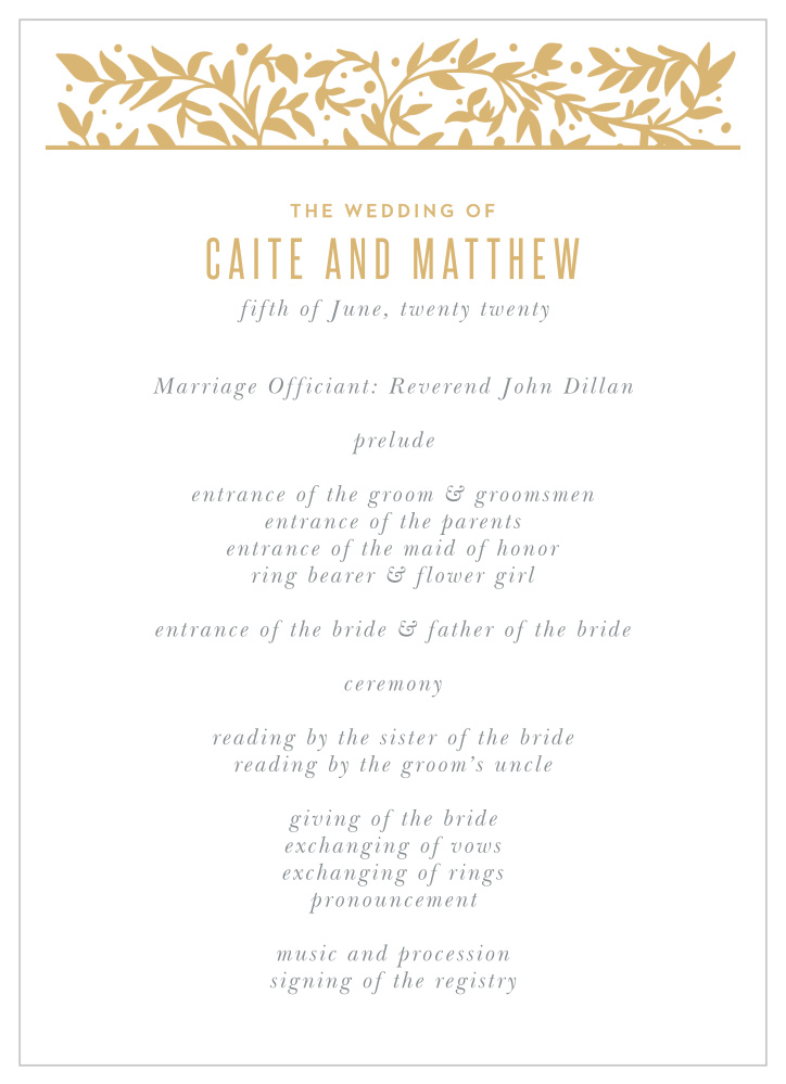 Medieval Library Wedding Programs