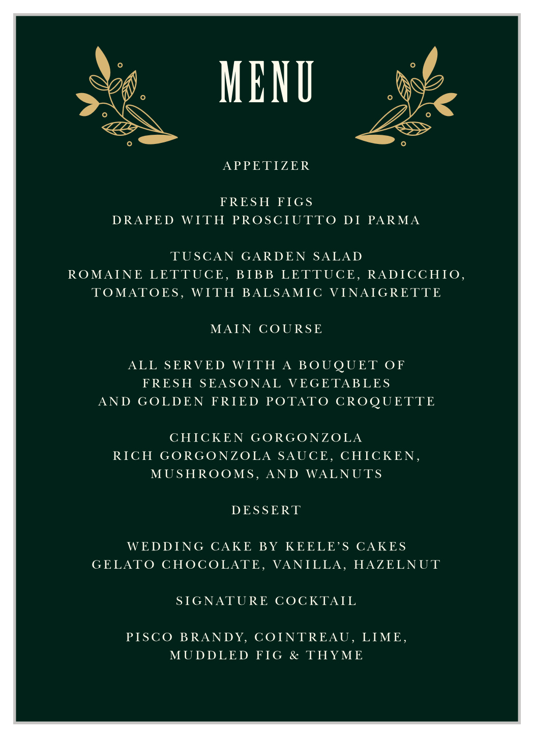 Autumn Forest Wedding Menus