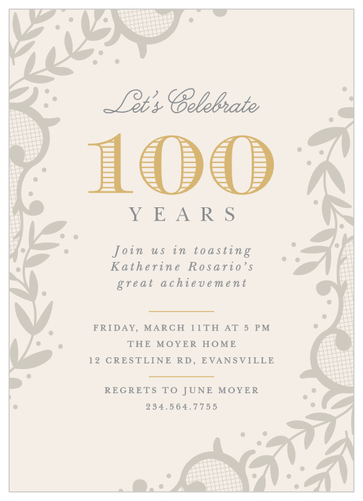 Give your modern party vintage flair with the lovely designs of our Lacy Corners Milestone Birthday Party Invitations. Delicate lace and thriving botanical illustrations fill the exterior borders of the page, using a combination of soft contrasts and complements to create a well-weathered appearance. With your age in the center shining in bright gold-foil to show the spark of youth you still feel, these invitations are sure to catch the eyes and hearts of your loved ones.