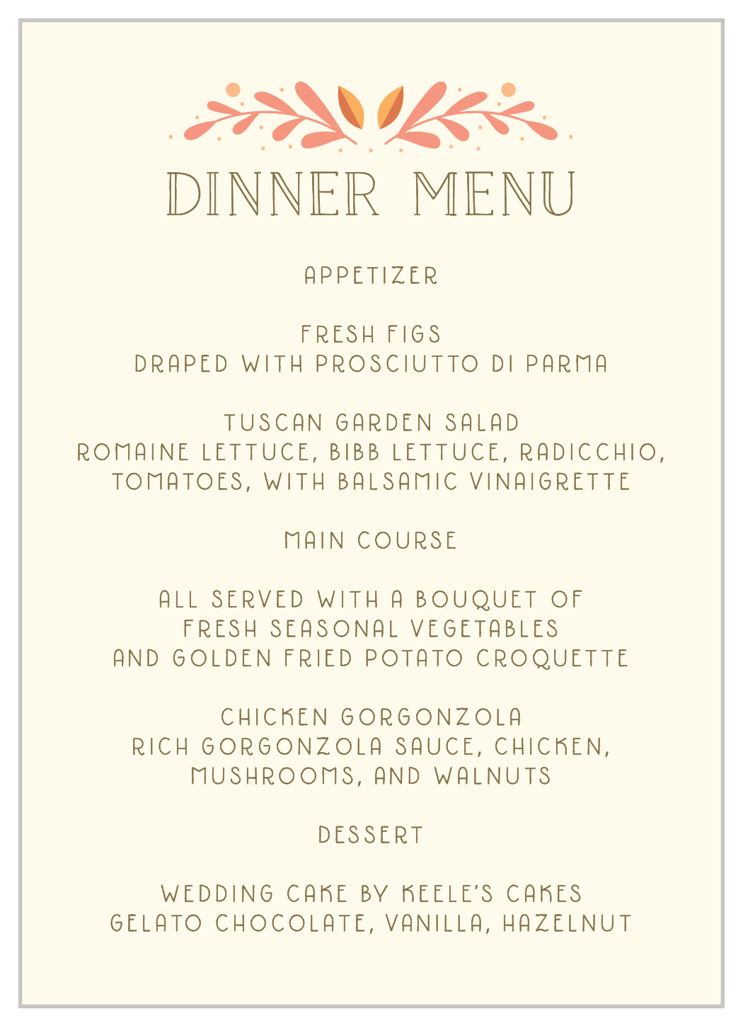 Rustic Fall Wedding Menus
