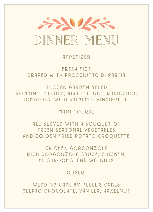 Rustic Fall Wedding Menus