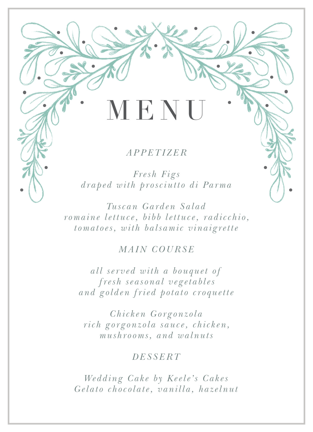 Fairytale Frame Wedding Menus