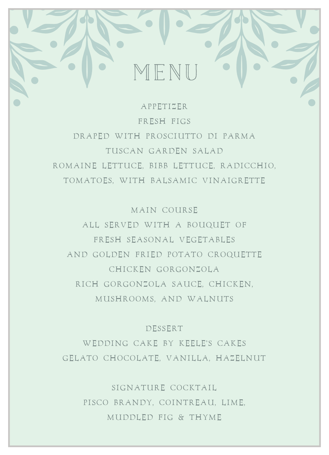 Cinderella Story Wedding Menus