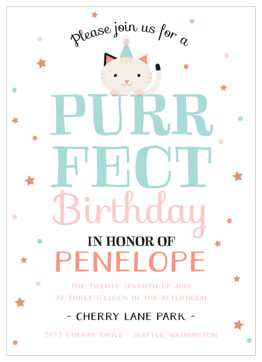 Plan the purr-fect party with our Purrfect Kitten Children's Birthday Party Invitations! 