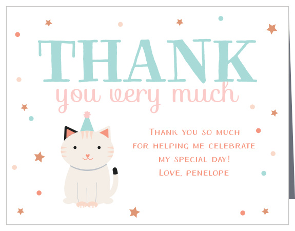 Send the purr-rect gratitude cards with our Purrfect Kitten Children's Birthday Party Thank You Cards! 