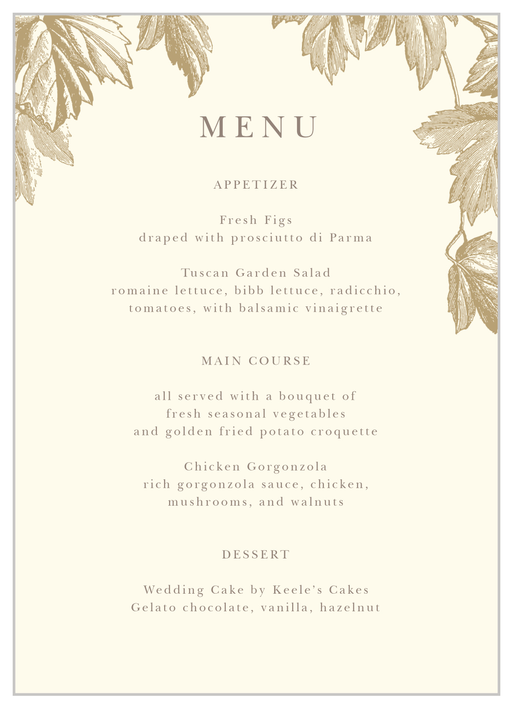 Vintage Autumn Wedding Menus