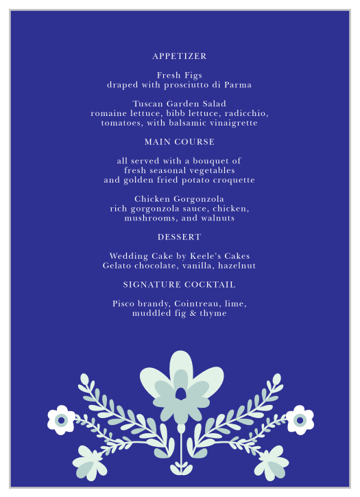 Festive Florals Wedding Menus