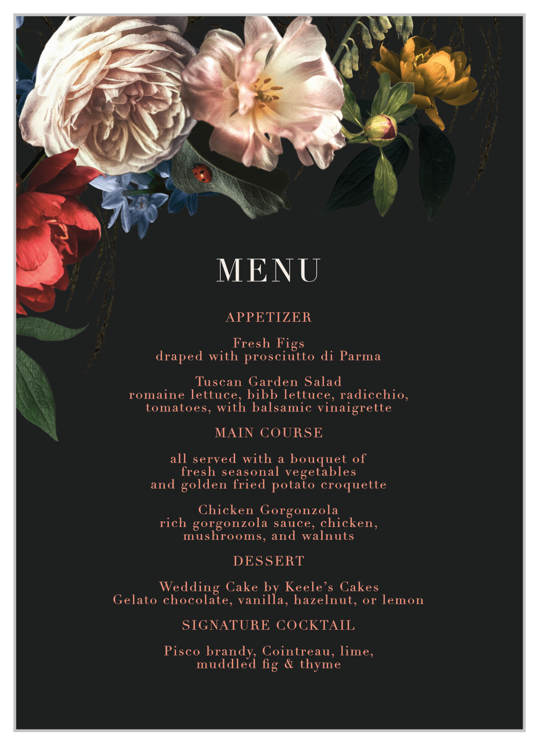 Dark Dutch Florals Wedding Menus