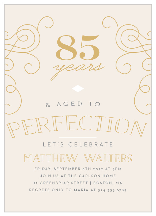 Our Aged to Perfection Milestone Birthday Party Invitations have the vintage elegance you want for your biggest year ever. 