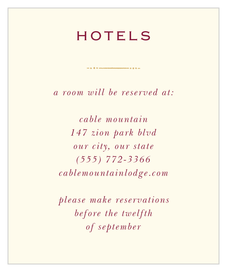 Royal Fairytale Accommodation Cards