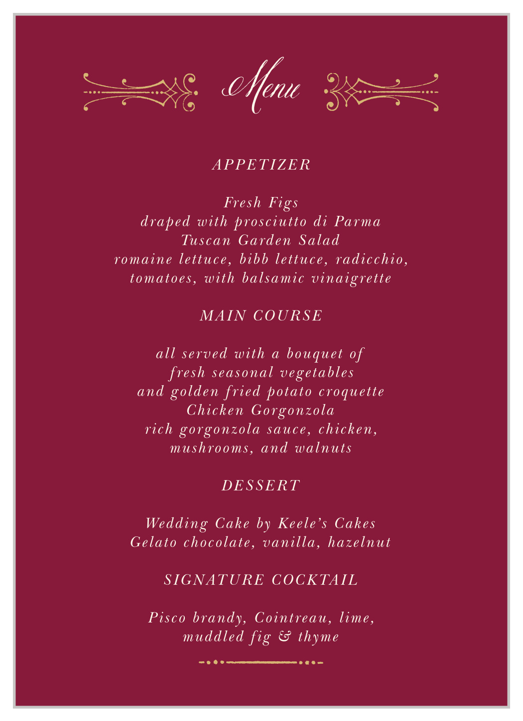 Royal Fairytale Wedding Menus