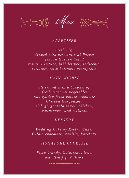 Royal Fairytale Wedding Menus
