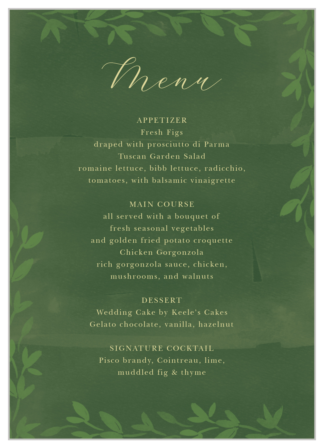 Forest Fairytale Wedding Menus