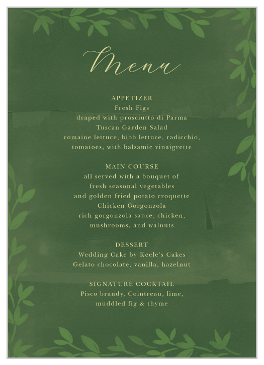 Forest Fairytale Wedding Menus